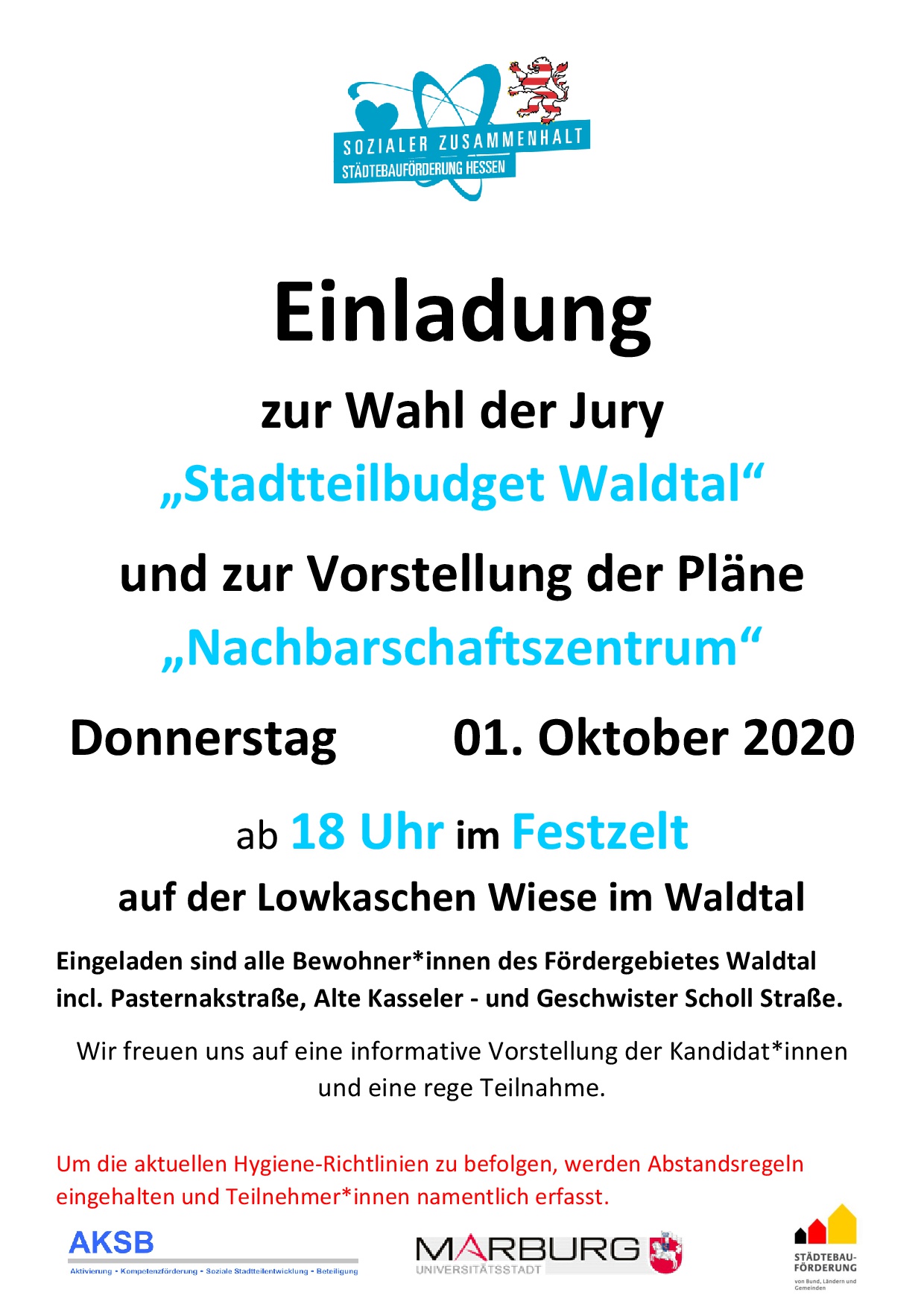 Einladung zur Wahl der Jury  "Stadtteilbudget Waldtal"